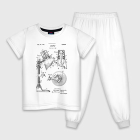 Детская пижама хлопок с принтом Patent - Лампа для чтения , 100% хлопок |  брюки и футболка прямого кроя, без карманов, на брюках мягкая резинка на поясе и по низу штанин
 | patent | идея | история | книга | лампа | лампочка | патент | разработка | чертеж | чертежи