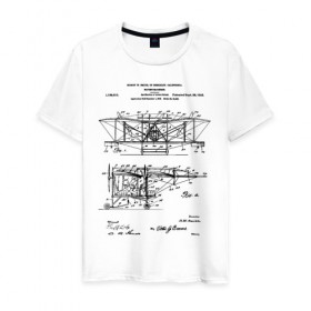 Мужская футболка хлопок с принтом Patent - Flying machine , 100% хлопок | прямой крой, круглый вырез горловины, длина до линии бедер, слегка спущенное плечо. | patent | идея | история | летать | летающий | машина | механика | патент | разработка | самолет | чертеж | чертежи