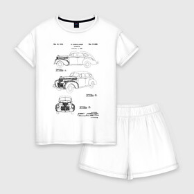 Женская пижама с шортиками хлопок с принтом Patent - Automobile , 100% хлопок | футболка прямого кроя, шорты свободные с широкой мягкой резинкой | car | patent | авто | автомобиль | идея | история | машина | механика | патент | разработка | чертеж | чертежи