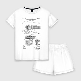 Женская пижама с шортиками хлопок с принтом Patent C. L. Fender , 100% хлопок | футболка прямого кроя, шорты свободные с широкой мягкой резинкой | patent | гитара | идея | история | музыка | патент | разработка | рок | чертеж | чертежи
