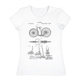 Женская футболка хлопок с принтом Patent - Velocipede , 100% хлопок | прямой крой, круглый вырез горловины, длина до линии бедер, слегка спущенное плечо | patent | велик | велосипед | идея | история | патент | разработка | спорт | туризм | чертеж | чертежи