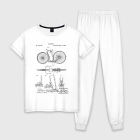 Женская пижама хлопок с принтом Patent - Velocipede , 100% хлопок | брюки и футболка прямого кроя, без карманов, на брюках мягкая резинка на поясе и по низу штанин | patent | велик | велосипед | идея | история | патент | разработка | спорт | туризм | чертеж | чертежи