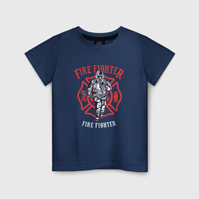 Детская футболка хлопок с принтом Fire fighter , 100% хлопок | круглый вырез горловины, полуприлегающий силуэт, длина до линии бедер | мчс | огнеборец | пожар | пожарный