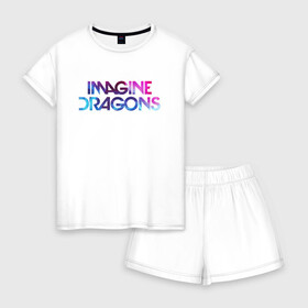 Женская пижама с шортиками хлопок с принтом IMAGINE DRAGONS , 100% хлопок | футболка прямого кроя, шорты свободные с широкой мягкой резинкой | evolve | id | imagine dragons | драконы | ид