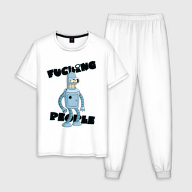 Мужская пижама хлопок с принтом Futurama Bender , 100% хлопок | брюки и футболка прямого кроя, без карманов, на брюках мягкая резинка на поясе и по низу штанин
 | Тематика изображения на принте: bender | futurama | бендер | футурама