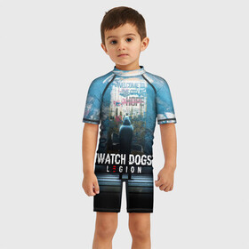 Детский купальный костюм 3D с принтом WATCH DOGS LEGION , Полиэстер 85%, Спандекс 15% | застежка на молнии на спине | ded sec | fox | hacker | legion | watch dogs | watch dogs 2 | watch dogs legion | легион | хакер