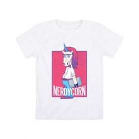 Детская футболка хлопок с принтом Умный Единорог , 100% хлопок | круглый вырез горловины, полуприлегающий силуэт, длина до линии бедер | geek | unicorn | гик | единорог