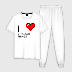 Мужская пижама хлопок с принтом I love Stranger Things , 100% хлопок | брюки и футболка прямого кроя, без карманов, на брюках мягкая резинка на поясе и по низу штанин
 | Тематика изображения на принте: stranger things | очень странные дела