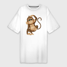 Платье-футболка хлопок с принтом Обезьяна Чи чи чи ,  |  | веселая обезьяна | веселые животные | забавный мишка | медведь | мишка | обезьяна | смешные животные