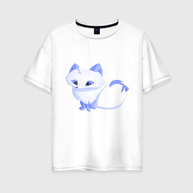 Женская футболка хлопок Oversize с принтом Песец , 100% хлопок | свободный крой, круглый ворот, спущенный рукав, длина до линии бедер
 | веселая лисица | веселые животные | забавная лиса | лиса | лисица | смешные животные