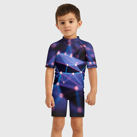 Детский купальный костюм 3D с принтом 3D блики , Полиэстер 85%, Спандекс 15% | застежка на молнии на спине | 3d | 3д | абстракция | блестки | блики | искры | кубы | свет | свечение | текстура