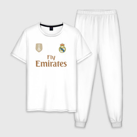 Мужская пижама хлопок с принтом Эден Азар 23 Реал Мадрид , 100% хлопок | брюки и футболка прямого кроя, без карманов, на брюках мягкая резинка на поясе и по низу штанин
 | eden hazard | hazard | азар | реал | реал мадрид | футбол | эден азар