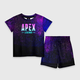 Детский костюм с шортами 3D с принтом Apex Legends. Neon logo ,  |  | apex | apex legends | bangalor | bloodhound | caustic | crypto | gibraltar | legends | lifeline | logo | mirage | neon | pathfinder | titanfall | watson | wraith | апекс | неон