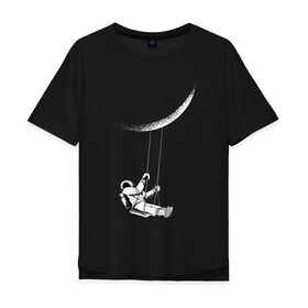 Мужская футболка хлопок Oversize с принтом Космонавт на луне , 100% хлопок | свободный крой, круглый ворот, “спинка” длиннее передней части | galaxy | nasa | астронавт | в космосе | галактика | космонавт | космос | луна | на луне | наса