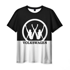 Мужская футболка 3D с принтом Volkswagen , 100% полиэфир | прямой крой, круглый вырез горловины, длина до линии бедер | brand | car | german | girls | logo | silhouette | volkswagen | автомобиль | девушки | логотип | марка | немецкий | силуэт