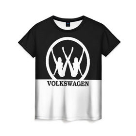 Женская футболка 3D с принтом Volkswagen , 100% полиэфир ( синтетическое хлопкоподобное полотно) | прямой крой, круглый вырез горловины, длина до линии бедер | brand | car | german | girls | logo | silhouette | volkswagen | автомобиль | девушки | логотип | марка | немецкий | силуэт