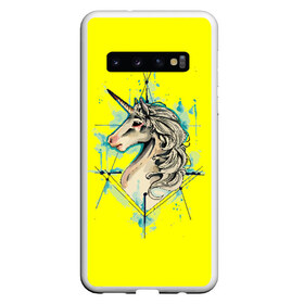 Чехол для Samsung Galaxy S10 с принтом Единорог Yellow Unicorn , Силикон | Область печати: задняя сторона чехла, без боковых панелей | Тематика изображения на принте: unicorn | yellow unicorn | единорог | единорожки | животные | лошади