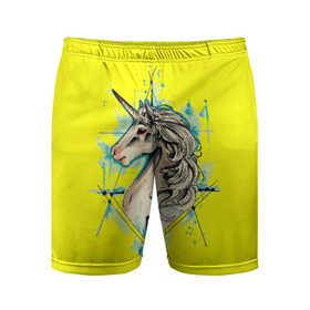 Мужские шорты спортивные с принтом Единорог Yellow Unicorn  ,  |  | unicorn | yellow unicorn | единорог | единорожки | животные | лошади