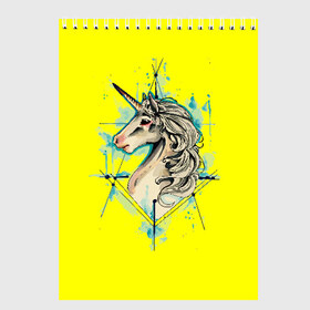 Скетчбук с принтом Единорог Yellow Unicorn , 100% бумага
 | 48 листов, плотность листов — 100 г/м2, плотность картонной обложки — 250 г/м2. Листы скреплены сверху удобной пружинной спиралью | Тематика изображения на принте: unicorn | yellow unicorn | единорог | единорожки | животные | лошади