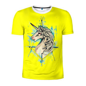 Мужская футболка 3D спортивная с принтом Единорог Yellow Unicorn , 100% полиэстер с улучшенными характеристиками | приталенный силуэт, круглая горловина, широкие плечи, сужается к линии бедра | Тематика изображения на принте: unicorn | yellow unicorn | единорог | единорожки | животные | лошади