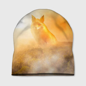 Шапка 3D с принтом Лисичка в тумане , 100% полиэстер | универсальный размер, печать по всей поверхности изделия | Тематика изображения на принте: animals | forest | fox | арт | животное | лес | лиса | лисичка | облака | рисунок | рыжая лиса | туман