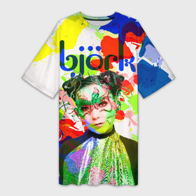 Платье-футболка 3D с принтом Bjork ,  |  | art pop | avant garde | biork | bjork | electronica | experimental | авантгард | арт поп | бьёрк | бьйорк | бьорк | вокал | краски | радуга | цвета | электронтка