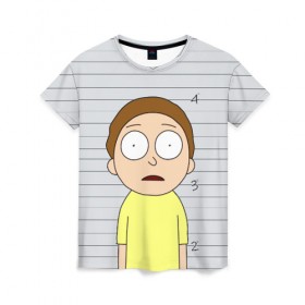 Женская футболка 3D с принтом Morty is in prison , 100% полиэфир ( синтетическое хлопкоподобное полотно) | прямой крой, круглый вырез горловины, длина до линии бедер | c 137 | morty | morty smith | portal | rick | rick and morty | rick sanchez | sanchez | smith | морти | морти смит | портал | рик | рик и морти | рик санчез | санчез | смит