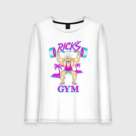 Женский лонгслив хлопок с принтом Rick`s GYM , 100% хлопок |  | c 137 | morty | morty smith | portal | rick | rick and morty | rick sanchez | sanchez | smith | морти | морти смит | портал | рик | рик и морти | рик санчез | санчез | смит