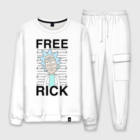 Мужской костюм хлопок с принтом Free Rick , 100% хлопок | на свитшоте круглая горловина, мягкая резинка по низу. Брюки заужены к низу, на них два вида карманов: два “обычных” по бокам и два объемных, с клапанами, расположенные ниже линии бедра. Брюки с мягкой трикотажной резинкой на поясе и по низу штанин. В поясе для дополнительного комфорта — широкие завязки | c 137 | morty | morty smith | portal | rick | rick and morty | rick sanchez | sanchez | smith | морти | морти смит | портал | рик | рик и морти | рик санчез | санчез | смит