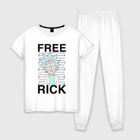 Женская пижама хлопок с принтом Free Rick , 100% хлопок | брюки и футболка прямого кроя, без карманов, на брюках мягкая резинка на поясе и по низу штанин | Тематика изображения на принте: c 137 | morty | morty smith | portal | rick | rick and morty | rick sanchez | sanchez | smith | морти | морти смит | портал | рик | рик и морти | рик санчез | санчез | смит