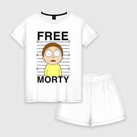 Женская пижама с шортиками хлопок с принтом Free Morty , 100% хлопок | футболка прямого кроя, шорты свободные с широкой мягкой резинкой | c 137 | morty | morty smith | portal | rick | rick and morty | rick sanchez | sanchez | smith | морти | морти смит | портал | рик | рик и морти | рик санчез | санчез | смит