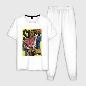 Мужская пижама хлопок с принтом Jordan , 100% хлопок | брюки и футболка прямого кроя, без карманов, на брюках мягкая резинка на поясе и по низу штанин
 | Тематика изображения на принте: 23 | basketball | bulls | jordan | nba | баскетбол | джордан | нба