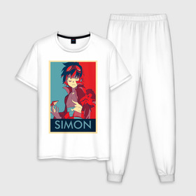 Мужская пижама хлопок с принтом Симон , 100% хлопок | брюки и футболка прямого кроя, без карманов, на брюках мягкая резинка на поясе и по низу штанин
 | аниме | гуррен лаганн | симон