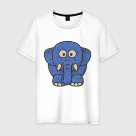 Мужская футболка хлопок с принтом Голубой слоник , 100% хлопок | прямой крой, круглый вырез горловины, длина до линии бедер, слегка спущенное плечо. | Тематика изображения на принте: животные | мамонт | маугли | персонаж | природа | слон | слоник