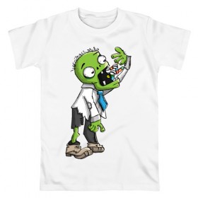 Мужская футболка хлопок с принтом Больной зомби , 100% хлопок | прямой крой, круглый вырез горловины, длина до линии бедер, слегка спущенное плечо. | Тематика изображения на принте: апокалипсис | больной | зеленый зомби | зомби | постапокалипсис | уставший зомби