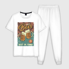 Мужская пижама хлопок с принтом Fresh beer , 100% хлопок | брюки и футболка прямого кроя, без карманов, на брюках мягкая резинка на поясе и по низу штанин
 | beer | drink | напиток | подарок