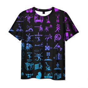 Мужская футболка 3D с принтом Portal icons , 100% полиэфир | прямой крой, круглый вырез горловины, длина до линии бедер | half life | головоломка | иконки | пиктограммы | портал | телепорт