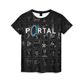Женская футболка 3D с принтом Portal icons , 100% полиэфир ( синтетическое хлопкоподобное полотно) | прямой крой, круглый вырез горловины, длина до линии бедер | half life | головоломка | иконки | пиктограммы | портал | телепорт