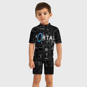 Детский купальный костюм 3D с принтом Portal icons , Полиэстер 85%, Спандекс 15% | застежка на молнии на спине | half life | головоломка | иконки | пиктограммы | портал | телепорт
