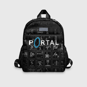 Детский рюкзак 3D с принтом Portal icons , 100% полиэстер | лямки с регулируемой длиной, сверху петелька, чтобы рюкзак можно было повесить на вешалку. Основное отделение закрывается на молнию, как и внешний карман. Внутри дополнительный карман. По бокам два дополнительных кармашка | Тематика изображения на принте: half life | головоломка | иконки | пиктограммы | портал | телепорт