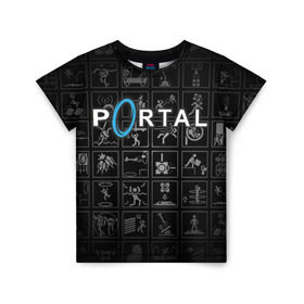 Детская футболка 3D с принтом Portal icons , 100% гипоаллергенный полиэфир | прямой крой, круглый вырез горловины, длина до линии бедер, чуть спущенное плечо, ткань немного тянется | half life | головоломка | иконки | пиктограммы | портал | телепорт