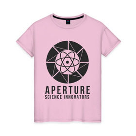 Женская футболка хлопок с принтом APERTURE lab. , 100% хлопок | прямой крой, круглый вырез горловины, длина до линии бедер, слегка спущенное плечо | aperture | aperture science innovators | game | portal | portal 2