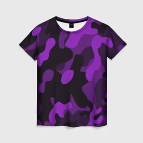 Женская футболка 3D с принтом Камуфляж , 100% полиэфир ( синтетическое хлопкоподобное полотно) | прямой крой, круглый вырез горловины, длина до линии бедер | 23 февраля | black | camouflage | february 23 | khaki | military | soldier | военный | камуфляж | солдат | фиолетовый | хаки | черный