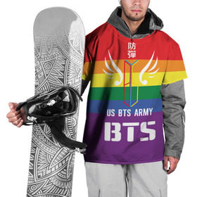 Накидка на куртку 3D с принтом BTS Army , 100% полиэстер |  | Тематика изображения на принте: army | bangtan boys | beyond the scene | boys | bts | chin | edm | emblem | fans | hieroglyphs | hip hop | jimin | k pop | logo | rainbow | rb | rm | south korean | армия | бойбенд | ви | джей хоуп | иероглифы | логотип | мальчики | радуга | сюга | 