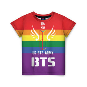 Детская футболка 3D с принтом BTS Army , 100% гипоаллергенный полиэфир | прямой крой, круглый вырез горловины, длина до линии бедер, чуть спущенное плечо, ткань немного тянется | army | bangtan boys | beyond the scene | boys | bts | chin | edm | emblem | fans | hieroglyphs | hip hop | jimin | k pop | logo | rainbow | rb | rm | south korean | армия | бойбенд | ви | джей хоуп | иероглифы | логотип | мальчики | радуга | сюга | 