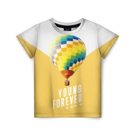 Детская футболка 3D с принтом BTS Young Forever , 100% гипоаллергенный полиэфир | прямой крой, круглый вырез горловины, длина до линии бедер, чуть спущенное плечо, ткань немного тянется | balloon | bangtan boys | beyond the scene | boyband | boys | bts | chin | chonguk | edm | emblem | hip hop | jimin | jj hope | k pop | logo | rb | rm | shuga | south korean | wee | бойбенд | ви | воздушный шар | джей хоуп | логотип | мальчики | сюга