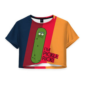 Женская футболка Cropp-top с принтом Pickle Rick , 100% полиэстер | круглая горловина, длина футболки до линии талии, рукава с отворотами | c 137 | morty | morty smith | portal | rick | rick and morty | rick sanchez | sanchez | smith | морти | морти смит | огурчик рик | пикл рик | пиклрик | портал | рик | рик и морти | рик санчез | санчез | смит