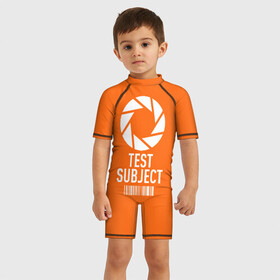 Детский купальный костюм 3D с принтом Испытуемый , Полиэстер 85%, Спандекс 15% | застежка на молнии на спине | aperture | aperture science innovators | game | portal | portal 2