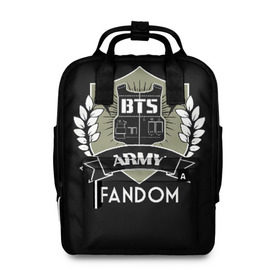 Женский рюкзак 3D с принтом BTS Army Fandom , 100% полиэстер | лямки с регулируемой длиной, сверху ручки, чтобы рюкзак нести как сумку. Основное отделение закрывается на молнию, как и внешний карман. Внутри два дополнительных кармана, один из которых закрывается на молнию. По бокам два дополнительных кармашка, куда поместится маленькая бутылочка
 | Тематика изображения на принте: army | bangtan boys | beyond the scene | boys | bts | chin | edm | emblem | fandom | fans | hieroglyphs | hip hop | jimin | k pop | logo | rainbow | rb | rm | south korean | армия | бойбенд | ви | джей хоуп | иероглифы | логотип | мальчики | радуга 