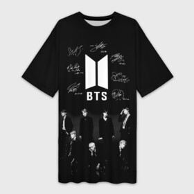 Платье-футболка 3D с принтом BTS ,  |  | autographs | bangtan boys | beyond the scene | boyband | boys | bts | chin | chonguk | edm | emblem | hip hop | jimin | jj hope | k pop | logo | rb | rm | shuga | south korean | wee | автографы | бойбенд | ви | джей хоуп | логотип | мальчики | сюга 